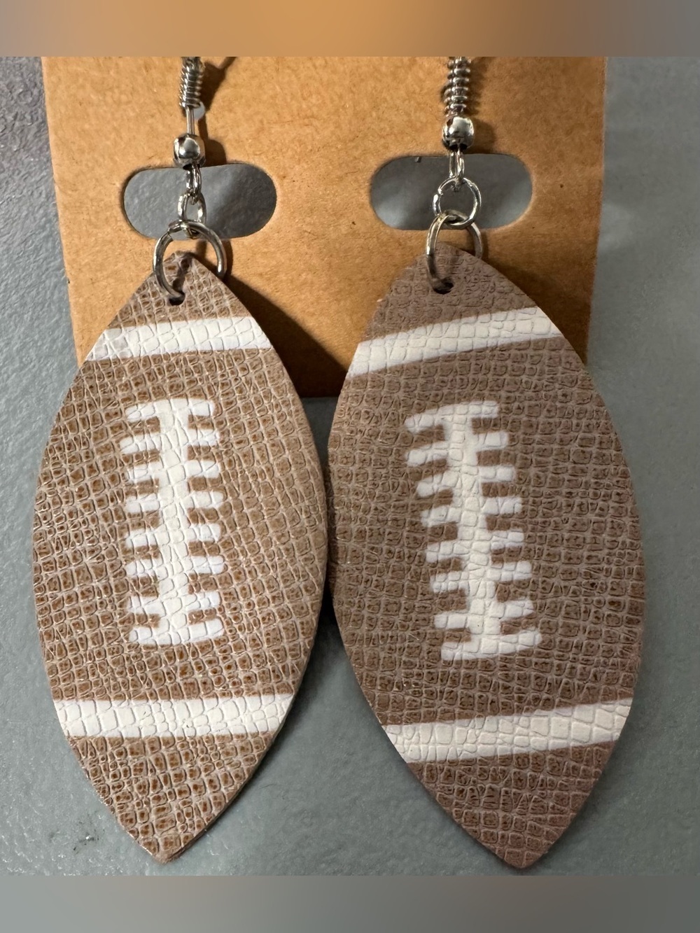 Football faux Leather-Texture Drop Earrings - Brown & White